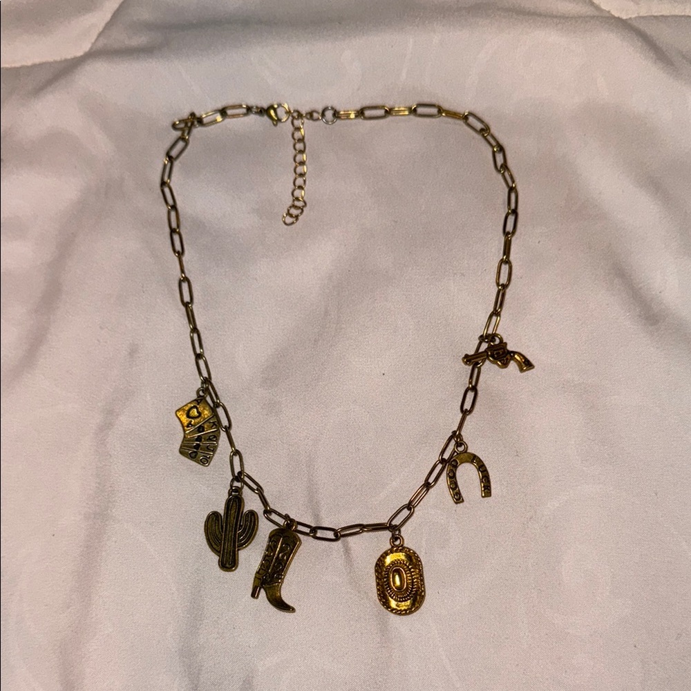 Gold-Tone Western Charm Necklace - Gold Color